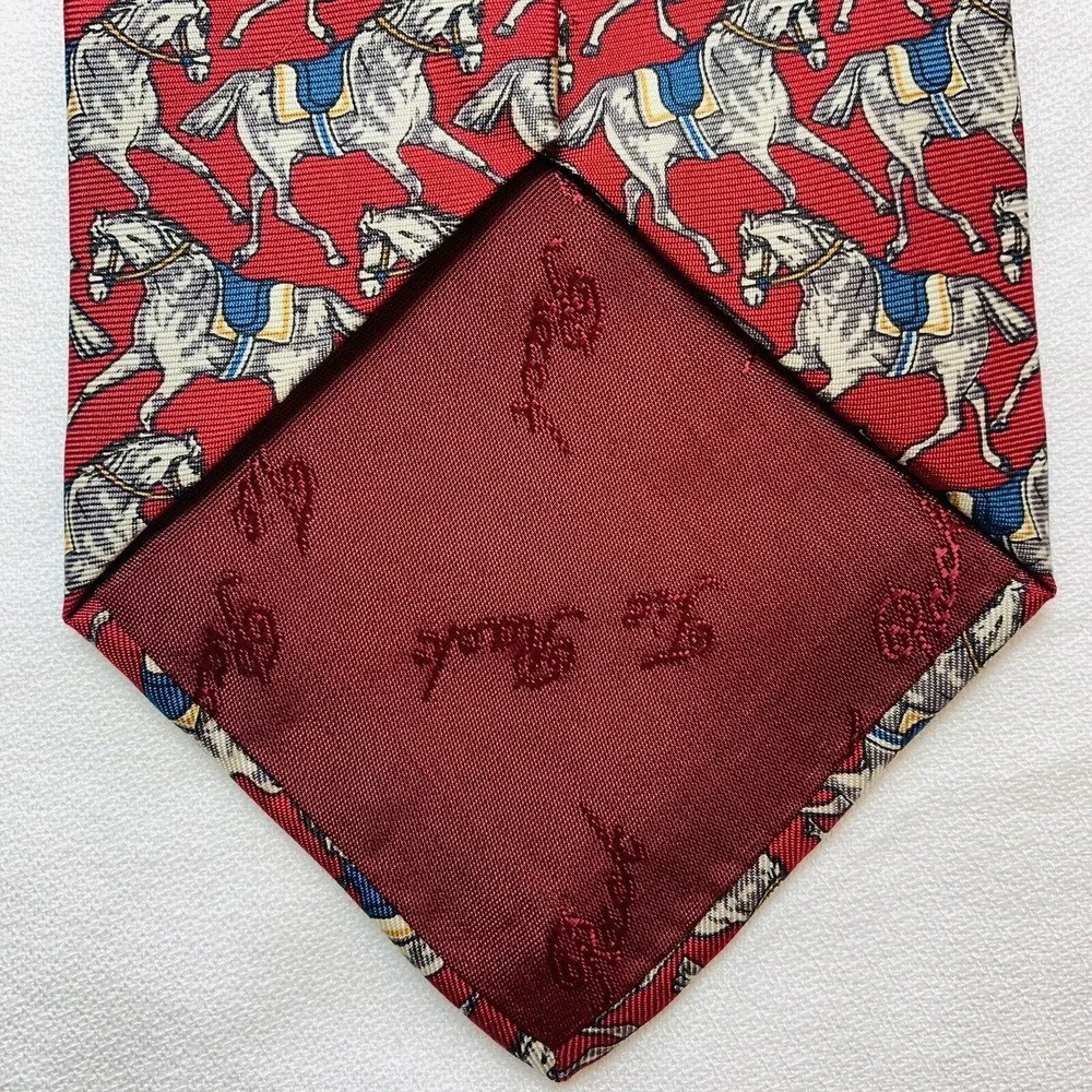 Beaufort Necktie Silk Tie Rack Horses Retro Italy Made Vintage Equestrian Riding